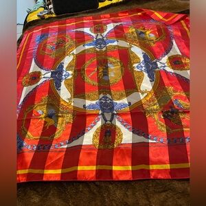 Luxurious silk Red Gold Equestrian Jockey
print square designer style Scarf
35”